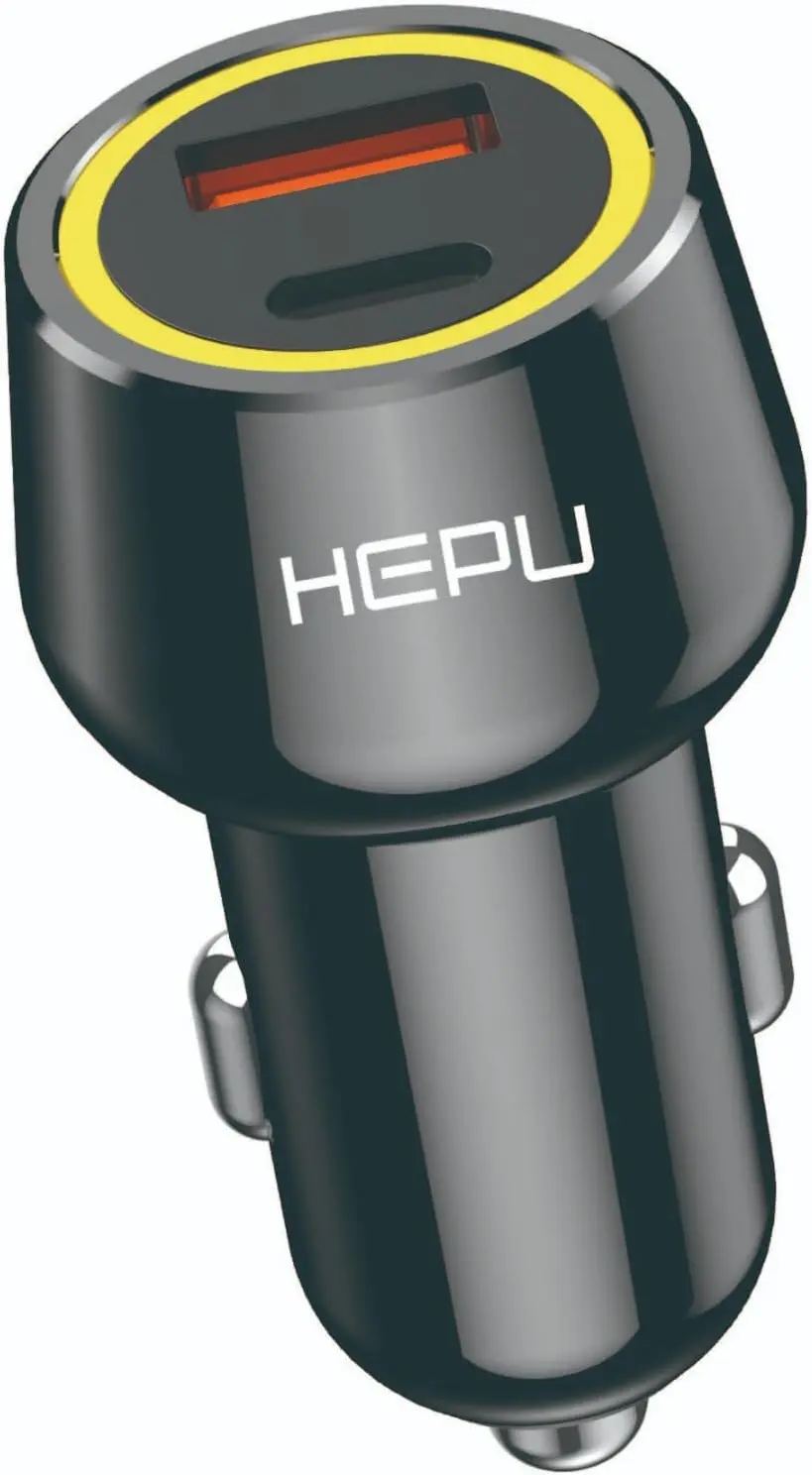 Hepu HP-783 Araç İçi Şarj Cihazı 120W 3.1A PD 30 Watt Hızlı Şarj Aleti Metal Çakmak Şarj Qualcomm Quick Charge 3.0 2-Port Işıklı