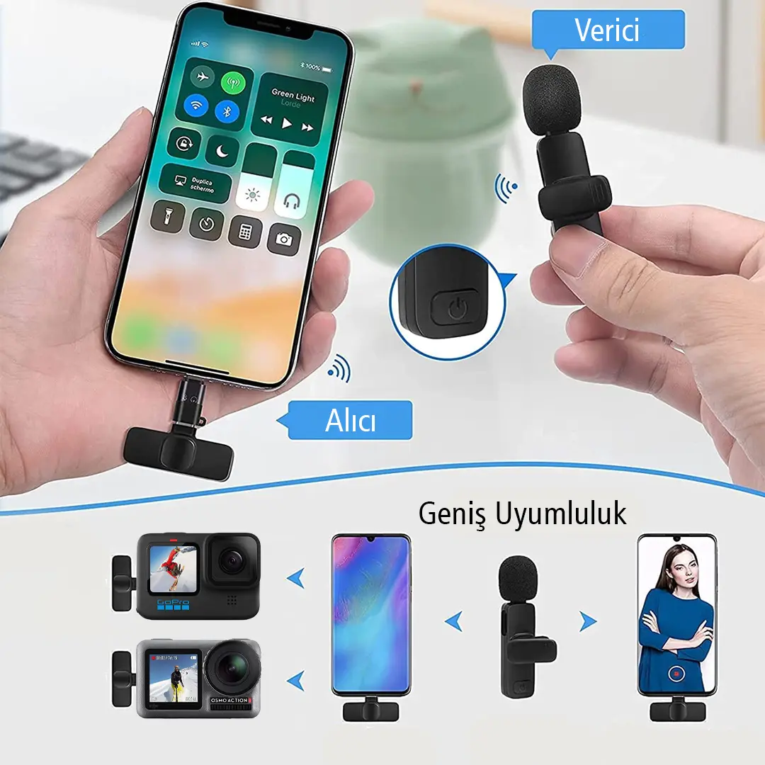 MAGICVOICE K8 KABLOSUZ TYPE-C + LIGHTNING VLOGGER YAKA MİKROFONU (ANDROİD-GOPRO-OSMO ACTION-IPHONE-IPAD)