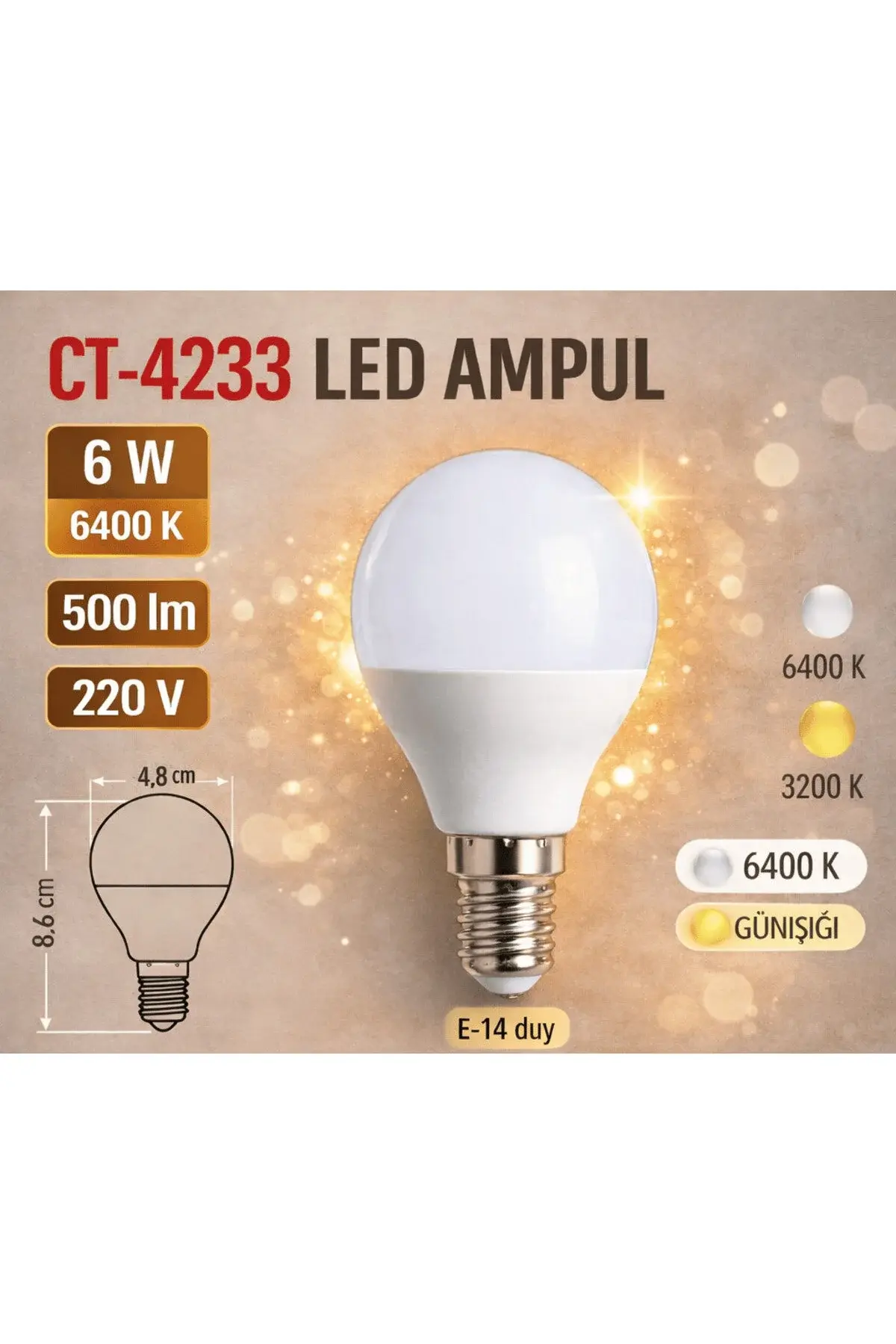 Cata 6W E14 40W Duy Led Ampul CT-4233 Beyaz Işık