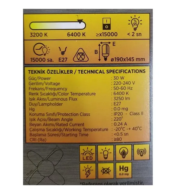 CT-1151 Cata 30 Watt 4 Kollu Pervane Led Ampul Beyaz