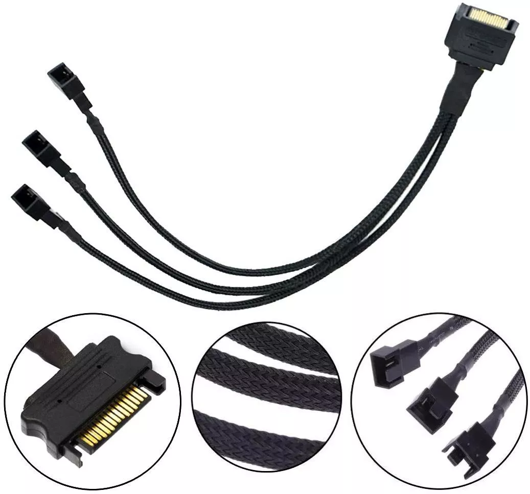 Alfais 4597 Sata Power To Fan Çevirici 3 Port Y Pin PWM Çoklayıcı Splitter Fan Kablosu