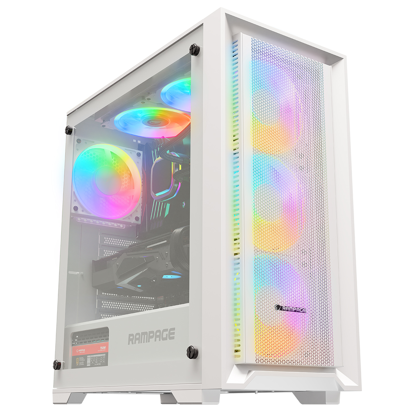 RAMPAGE 750W 80+ BRONZE VOYAGER GAMING Mid-Tower PC Kasası Beyaz 4X RGB FANLI