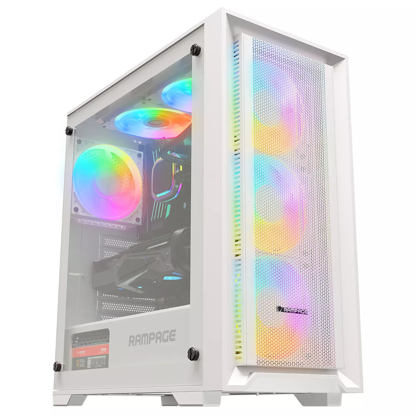 RAMPAGE 750W 80+ BRONZE VOYAGER GAMING Mid-Tower PC Kasası Beyaz 4X RGB FANLI