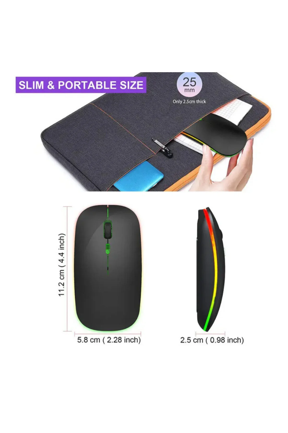 CBA100 Kablosuz Bluetooth Lazer Mouse 1000 DPI Şarj Edilebilir - Mat Siyah